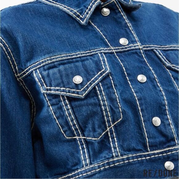 RE/ DONE **NWT** Cropped Chunky Stitch 'Trucker' Indigo Denim Jacket - Picture 5 of 16